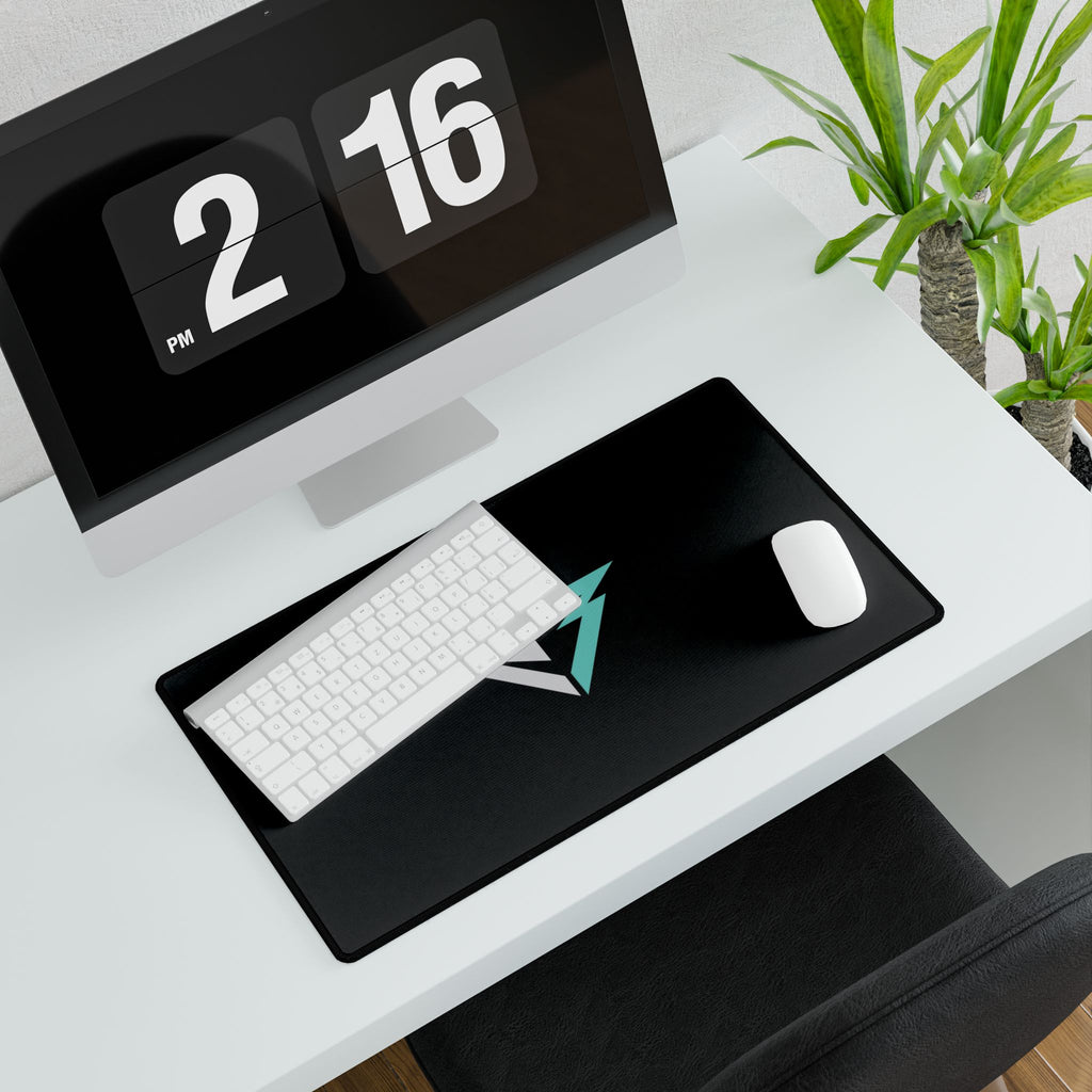 Gaming Desk Mat – Minimal Geometric Logo RGB Teal Black Mousepad