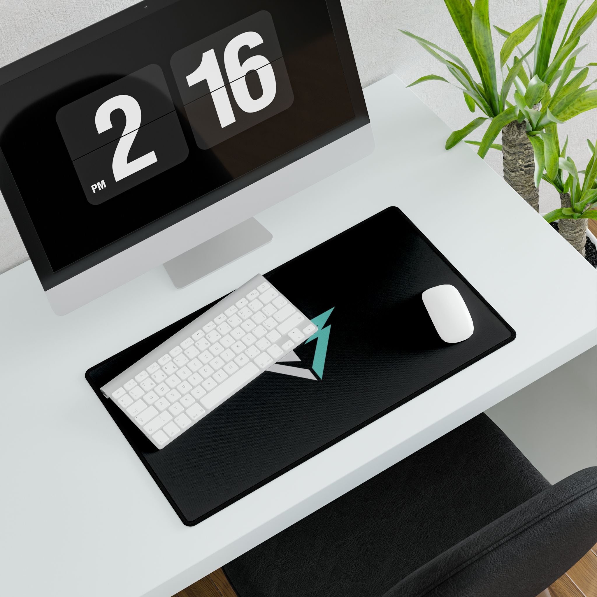 Gaming Desk Mat – Minimal Geometric Logo RGB Teal Black Mousepad