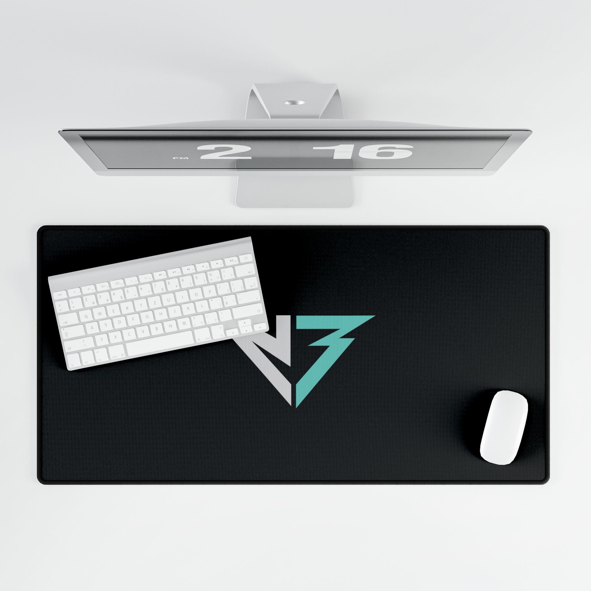 Gaming Desk Mat – Minimal Geometric Logo RGB Teal Black Mousepad