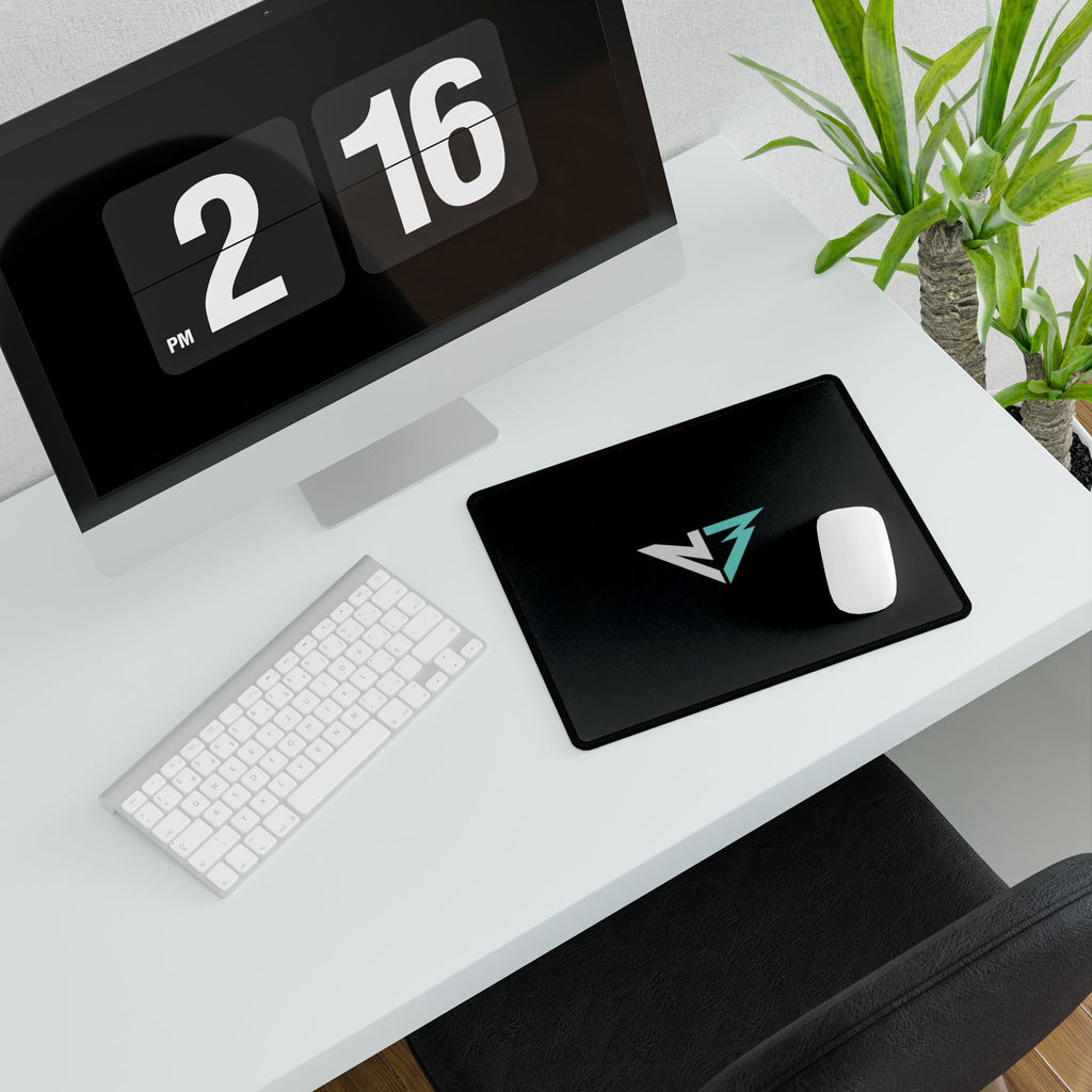 Gaming Desk Mat – Minimal Geometric Logo RGB Teal Black Mousepad