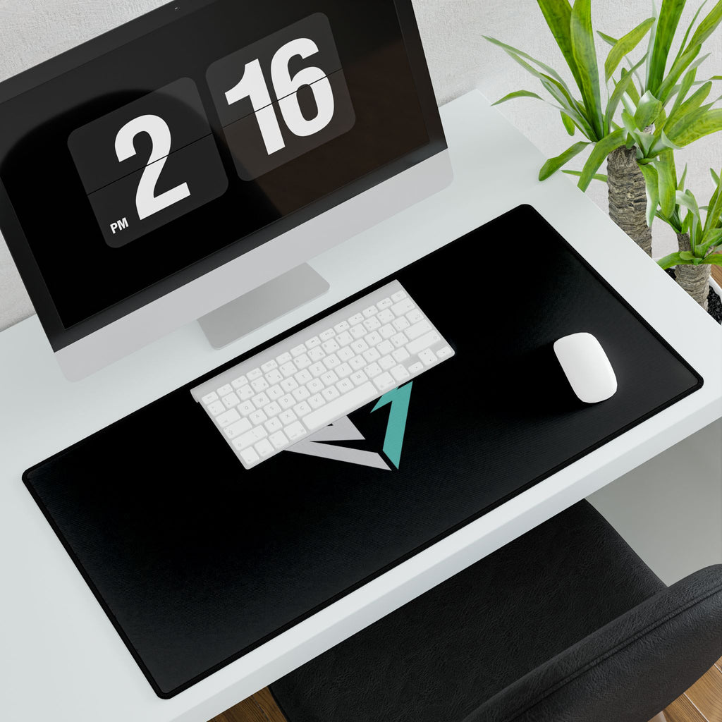 Gaming Desk Mat – Minimal Geometric Logo RGB Teal Black Mousepad