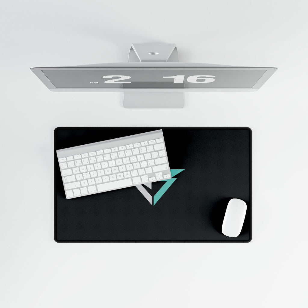 Gaming Desk Mat – Minimal Geometric Logo RGB Teal Black Mousepad